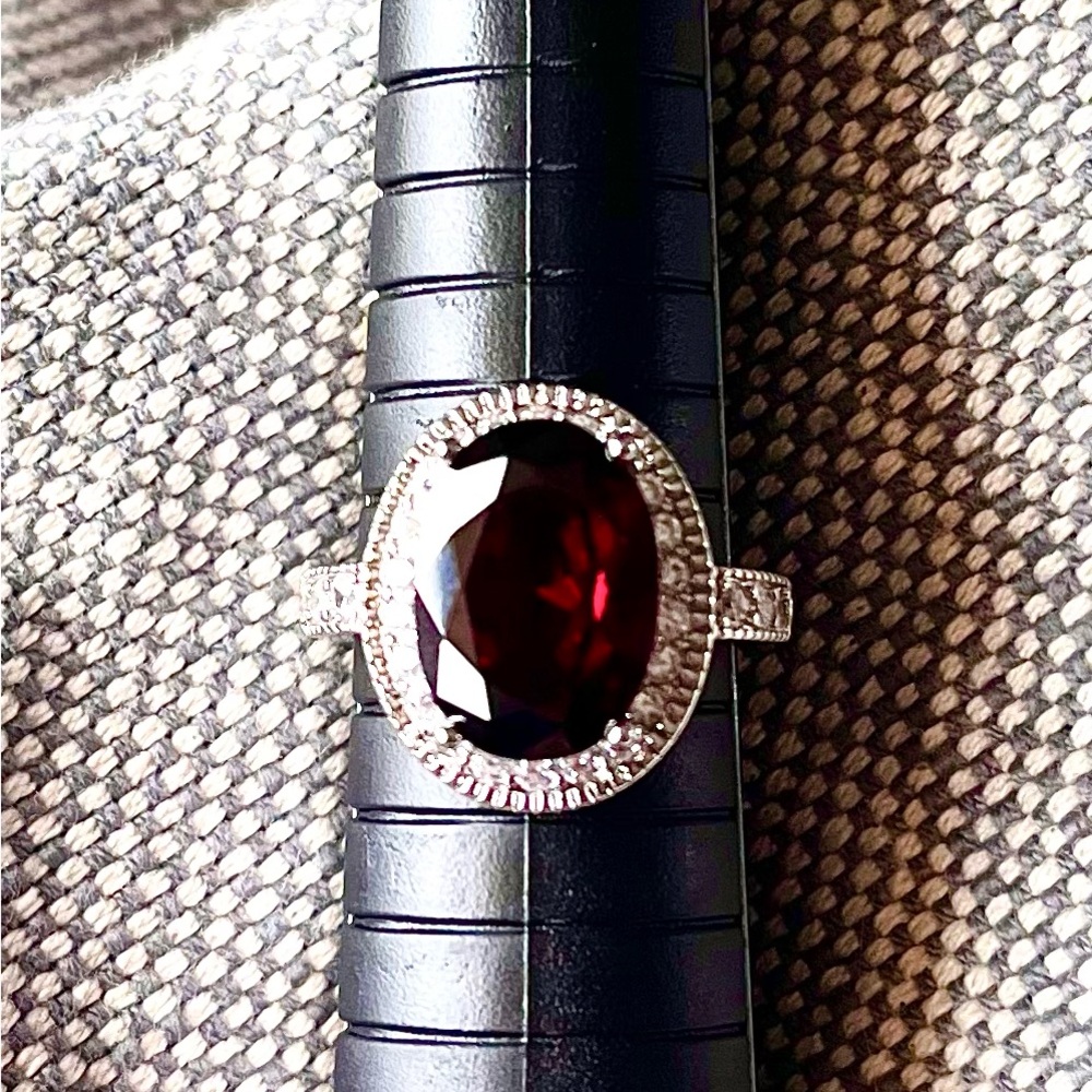 White Gold Plated Red Cubic Zirconia Ring